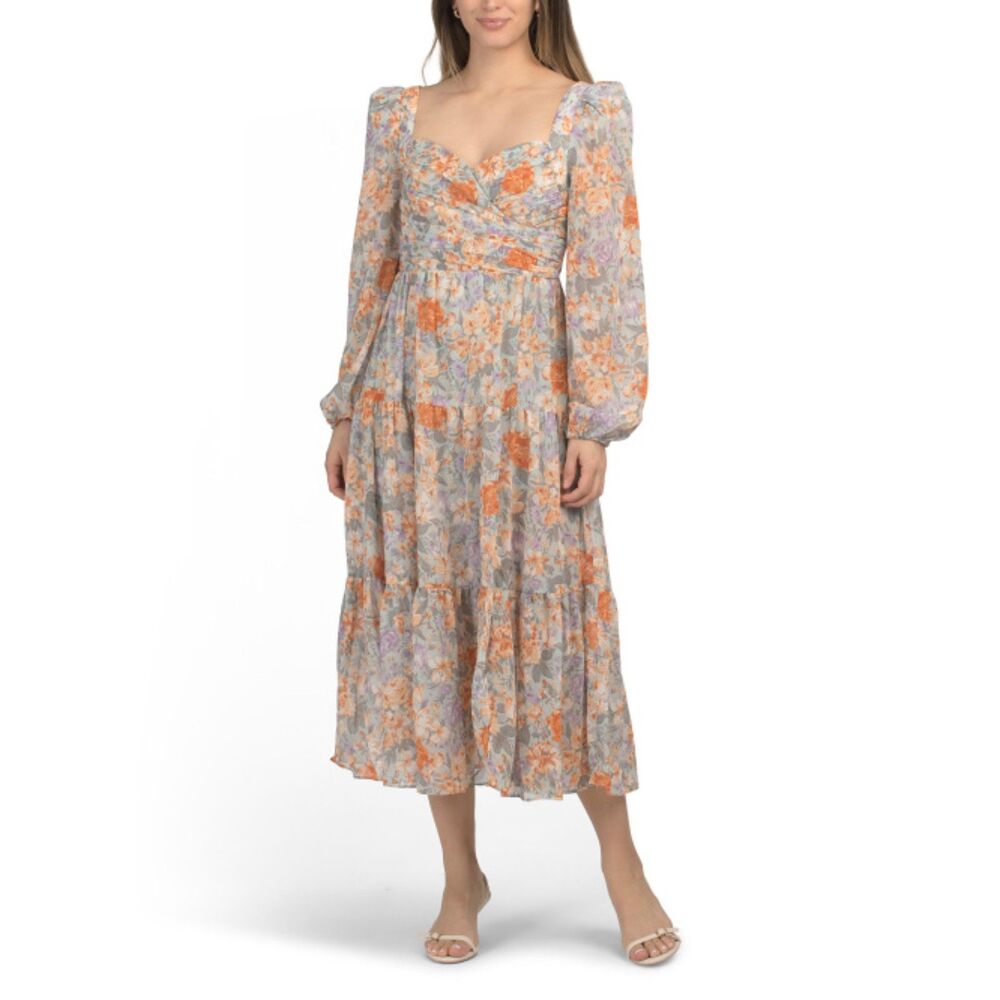 ASTR the Label | NWT Pleated Fall Floral Long Sleeve Midi Dress | Medium